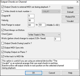 Output Chords to Channels dialog